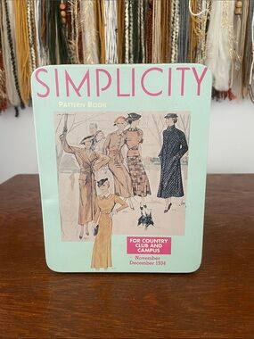 Simplicity Mint and Pink Pattern Book Tin with Illustrated Fashion Plate